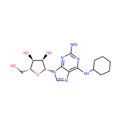 Nc1nc(NC2CCCCC2)c2ncn([C@@H]3O[C@H](CO)[C@@H](O)[C@H]3O)c2n1 ZINC000013834724