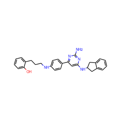 Nc1nc(NC2Cc3ccccc3C2)cc(-c2ccc(NCCCc3ccccc3O)cc2)n1 ZINC000013800873