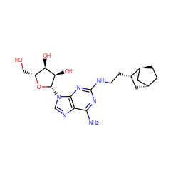 Nc1nc(NCC[C@H]2C[C@H]3CC[C@H]2C3)nc2c1ncn2[C@@H]1O[C@H](CO)[C@@H](O)[C@H]1O ZINC000103128953