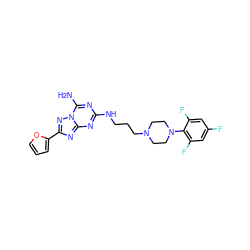 Nc1nc(NCCCN2CCN(c3c(F)cc(F)cc3F)CC2)nc2nc(-c3ccco3)nn12 ZINC000028387672