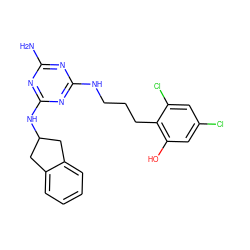 Nc1nc(NCCCc2c(O)cc(Cl)cc2Cl)nc(NC2Cc3ccccc3C2)n1 ZINC000013800856