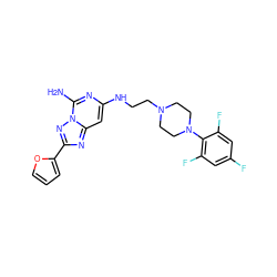 Nc1nc(NCCN2CCN(c3c(F)cc(F)cc3F)CC2)cc2nc(-c3ccco3)nn12 ZINC000028379946