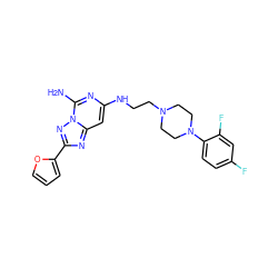 Nc1nc(NCCN2CCN(c3ccc(F)cc3F)CC2)cc2nc(-c3ccco3)nn12 ZINC000028386582