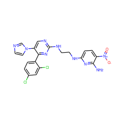 Nc1nc(NCCNc2ncc(-n3ccnc3)c(-c3ccc(Cl)cc3Cl)n2)ccc1[N+](=O)[O-] ZINC000042856088