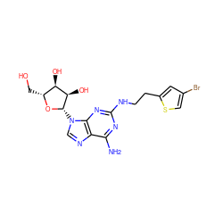 Nc1nc(NCCc2cc(Br)cs2)nc2c1ncn2[C@@H]1O[C@H](CO)[C@@H](O)[C@H]1O ZINC000013823895