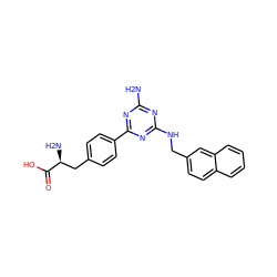 Nc1nc(NCc2ccc3ccccc3c2)nc(-c2ccc(C[C@H](N)C(=O)O)cc2)n1 ZINC000040861902