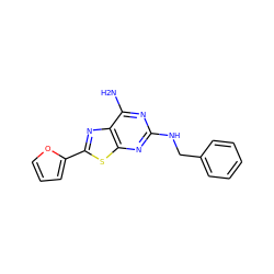 Nc1nc(NCc2ccccc2)nc2sc(-c3ccco3)nc12 ZINC001772651473