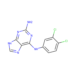 Nc1nc(Nc2ccc(Cl)c(Cl)c2)c2nc[nH]c2n1 ZINC000008990395