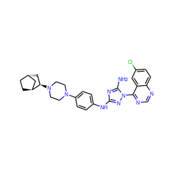 Nc1nc(Nc2ccc(N3CCN([C@@H]4C[C@H]5CC[C@H]4C5)CC3)cc2)nn1-c1ncnc2ccc(Cl)cc12 ZINC001772631883