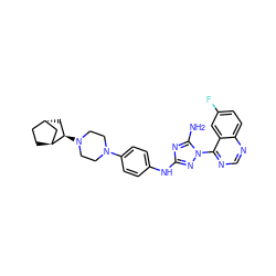 Nc1nc(Nc2ccc(N3CCN([C@@H]4C[C@H]5CC[C@H]4C5)CC3)cc2)nn1-c1ncnc2ccc(F)cc12 ZINC001772644245