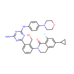 Nc1nc(Nc2ccc(N3CCOCC3)cc2)nc(-c2cccc(N3CCc4cc(C5CC5)cc(F)c4C3=O)c2CO)n1 ZINC000206124767