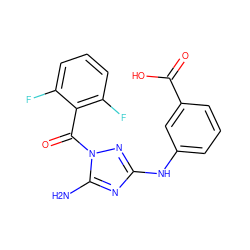 Nc1nc(Nc2cccc(C(=O)O)c2)nn1C(=O)c1c(F)cccc1F ZINC000064559562