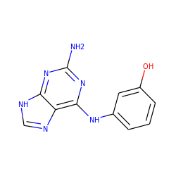 Nc1nc(Nc2cccc(O)c2)c2nc[nH]c2n1 ZINC000032124485