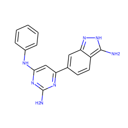 Nc1nc(Nc2ccccc2)cc(-c2ccc3c(N)[nH]nc3c2)n1 ZINC000071329135