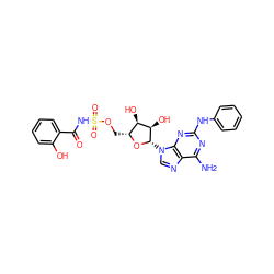 Nc1nc(Nc2ccccc2)nc2c1ncn2[C@@H]1O[C@H](COS(=O)(=O)NC(=O)c2ccccc2O)[C@@H](O)[C@H]1O ZINC000053246821