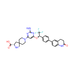 Nc1nc(O[C@H](c2ccc(-c3ccc4c(c3)CCC(=O)N4)cc2)C(F)(F)F)cc(N2CCC3(CC2)CN[C@H](C(=O)O)C3)n1 ZINC001772648649