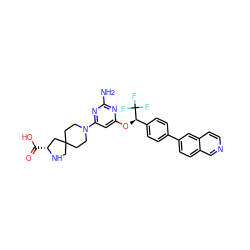 Nc1nc(O[C@H](c2ccc(-c3ccc4cnccc4c3)cc2)C(F)(F)F)cc(N2CCC3(CC2)CN[C@H](C(=O)O)C3)n1 ZINC001772641074