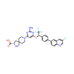 Nc1nc(O[C@H](c2ccc(-c3ccc4ncc(F)cc4c3)cc2)C(F)(F)F)cc(N2CCC3(CC2)CN[C@H](C(=O)O)C3)n1 ZINC001772574937