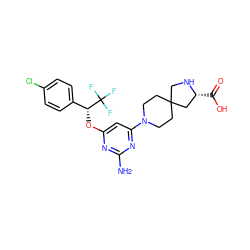 Nc1nc(O[C@H](c2ccc(Cl)cc2)C(F)(F)F)cc(N2CCC3(CC2)CN[C@H](C(=O)O)C3)n1 ZINC001772625404