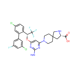 Nc1nc(O[C@H](c2ccc(Cl)cc2-c2cc(F)cc(Cl)c2)C(F)(F)F)cc(N2CCC3(CC2)CN[C@H](C(=O)O)C3)n1 ZINC001772623909