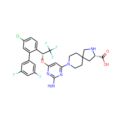 Nc1nc(O[C@H](c2ccc(Cl)cc2-c2cc(F)cc(F)c2)C(F)(F)F)cc(N2CCC3(CC2)CN[C@H](C(=O)O)C3)n1 ZINC001772647894