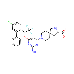 Nc1nc(O[C@H](c2ccc(Cl)cc2-c2ccccc2)C(F)(F)F)cc(N2CCC3(CC2)CN[C@H](C(=O)O)C3)n1 ZINC000584905275