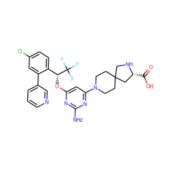 Nc1nc(O[C@H](c2ccc(Cl)cc2-c2cccnc2)C(F)(F)F)cc(N2CCC3(CC2)CN[C@H](C(=O)O)C3)n1 ZINC001772652340