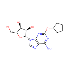 Nc1nc(OC2CCCC2)nc2c1ncn2[C@@H]1O[C@H](CO)[C@@H](O)[C@H]1O ZINC000013815084