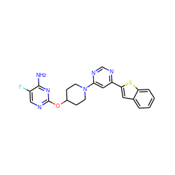 Nc1nc(OC2CCN(c3cc(-c4cc5ccccc5s4)ncn3)CC2)ncc1F ZINC000049045817