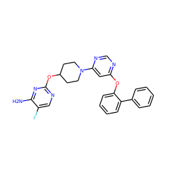 Nc1nc(OC2CCN(c3cc(Oc4ccccc4-c4ccccc4)ncn3)CC2)ncc1F ZINC000049033943