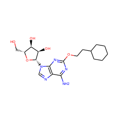 Nc1nc(OCCC2CCCCC2)nc2c1ncn2[C@@H]1O[C@H](CO)[C@@H](O)[C@H]1O ZINC000005163086