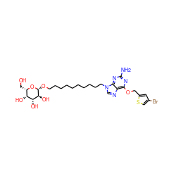 Nc1nc(OCc2cc(Br)cs2)c2ncn(CCCCCCCCCCO[C@H]3O[C@@H](CO)[C@@H](O)[C@@H](O)[C@@H]3O)c2n1 ZINC000027327733