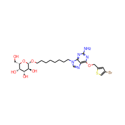 Nc1nc(OCc2cc(Br)cs2)c2ncn(CCCCCCCCO[C@H]3O[C@@H](CO)[C@@H](O)[C@@H](O)[C@@H]3O)c2n1 ZINC000027328230