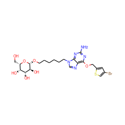 Nc1nc(OCc2cc(Br)cs2)c2ncn(CCCCCCO[C@H]3O[C@@H](CO)[C@@H](O)[C@@H](O)[C@@H]3O)c2n1 ZINC000027329559