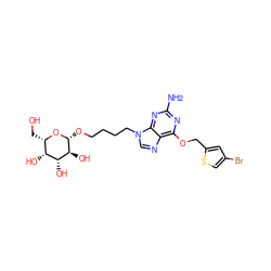 Nc1nc(OCc2cc(Br)cs2)c2ncn(CCCCO[C@H]3O[C@@H](CO)[C@@H](O)[C@@H](O)[C@@H]3O)c2n1 ZINC000027407921