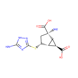 Nc1nc(S[C@@H]2C[C@@](N)(C(=O)O)[C@@H]3[C@@H](C(=O)O)[C@H]23)n[nH]1 ZINC000205000166