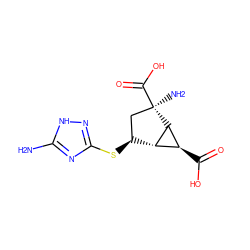 Nc1nc(S[C@H]2C[C@@](N)(C(=O)O)[C@@H]3[C@@H](C(=O)O)[C@H]23)n[nH]1 ZINC000205000149