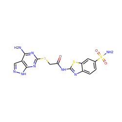 Nc1nc(SCC(=O)Nc2nc3ccc(S(N)(=O)=O)cc3s2)nc2[nH]ncc12 ZINC000473099216