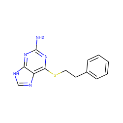 Nc1nc(SCCc2ccccc2)c2nc[nH]c2n1 ZINC000000540407