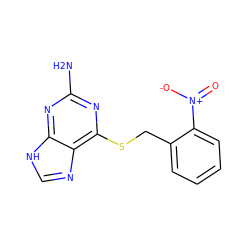 Nc1nc(SCc2ccccc2[N+](=O)[O-])c2nc[nH]c2n1 ZINC000001670873