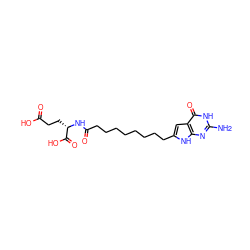 Nc1nc2[nH]c(CCCCCCCCC(=O)N[C@@H](CCC(=O)O)C(=O)O)cc2c(=O)[nH]1 ZINC000103278186