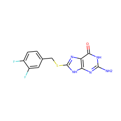 Nc1nc2[nH]c(SCc3ccc(F)c(F)c3)nc2c(=O)[nH]1 ZINC000653903386