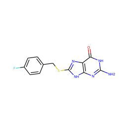 Nc1nc2[nH]c(SCc3ccc(F)cc3)nc2c(=O)[nH]1 ZINC000004778918