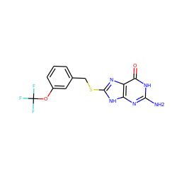 Nc1nc2[nH]c(SCc3cccc(OC(F)(F)F)c3)nc2c(=O)[nH]1 ZINC000653915589