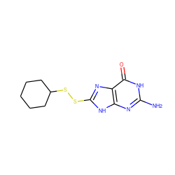 Nc1nc2[nH]c(SSC3CCCCC3)nc2c(=O)[nH]1 ZINC000095595387