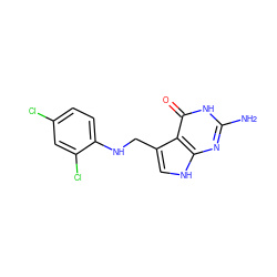 Nc1nc2[nH]cc(CNc3ccc(Cl)cc3Cl)c2c(=O)[nH]1 ZINC000013863052