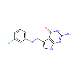 Nc1nc2[nH]cc(CNc3cccc(Cl)c3)c2c(=O)[nH]1 ZINC000013863053