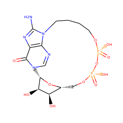 Nc1nc2c(=O)n3cnc2n1CCCCO[P@](=O)(O)O[P@](=O)(O)OC[C@H]1O[C@@H]3[C@H](O)[C@@H]1O ZINC000299839258