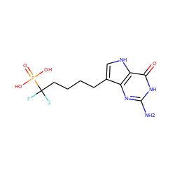 Nc1nc2c(CCCCC(F)(F)P(=O)(O)O)c[nH]c2c(=O)[nH]1 ZINC000028823715