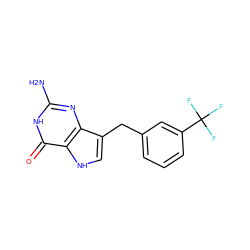 Nc1nc2c(Cc3cccc(C(F)(F)F)c3)c[nH]c2c(=O)[nH]1 ZINC000013861144